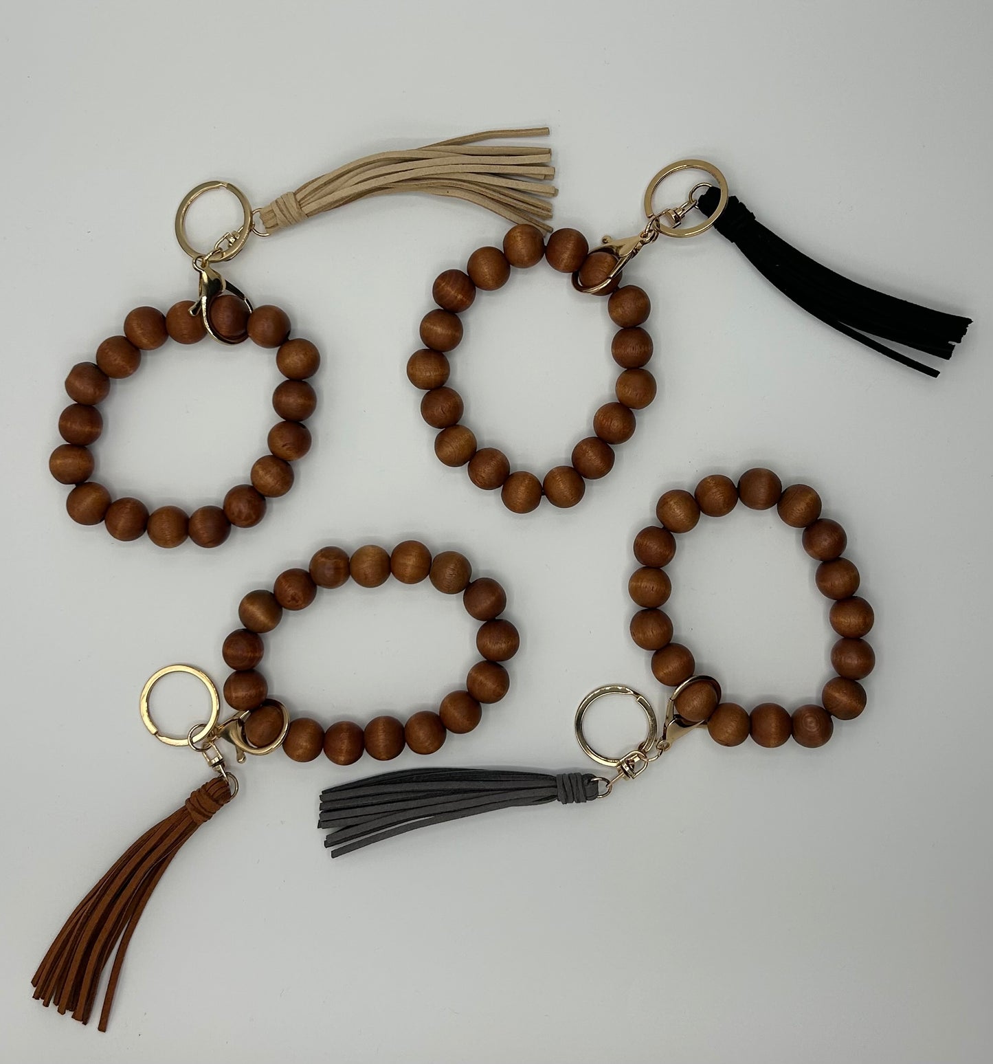 Stretch Wood Beaded Keychain